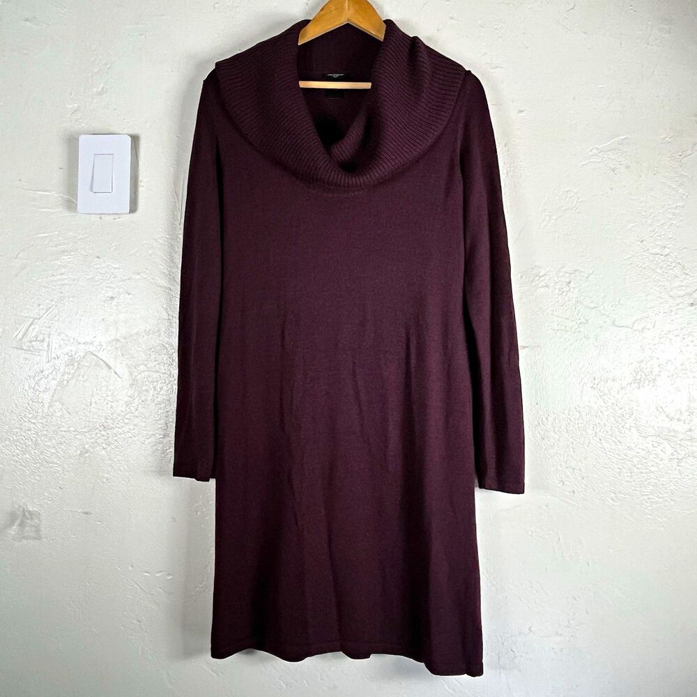 Ann Taylor burgundy Wool blend Knit Sweater Dress Cowl Neck Long Sleeve Knee M